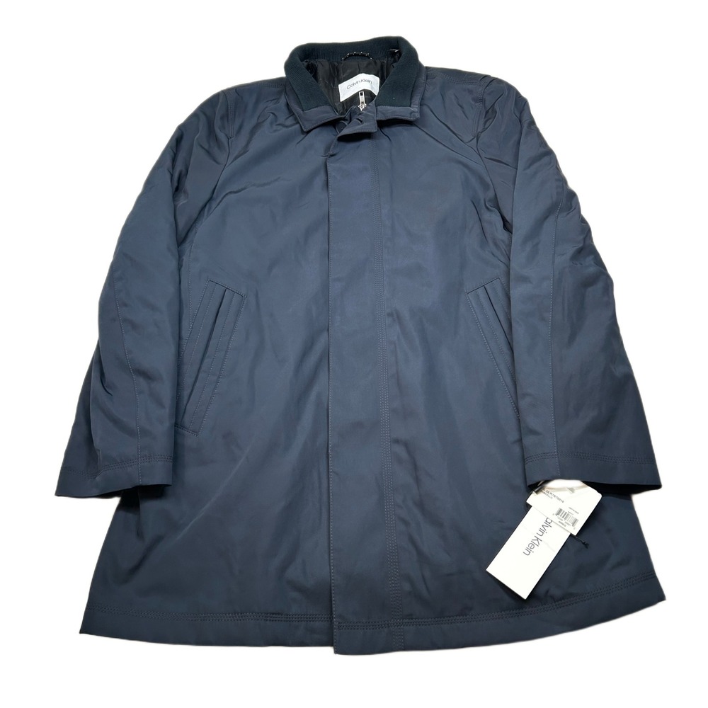Calvin Klein Slim-Fit Overcoat Mens‎ 40R Medium Navy Blue Water-Resistant NEW